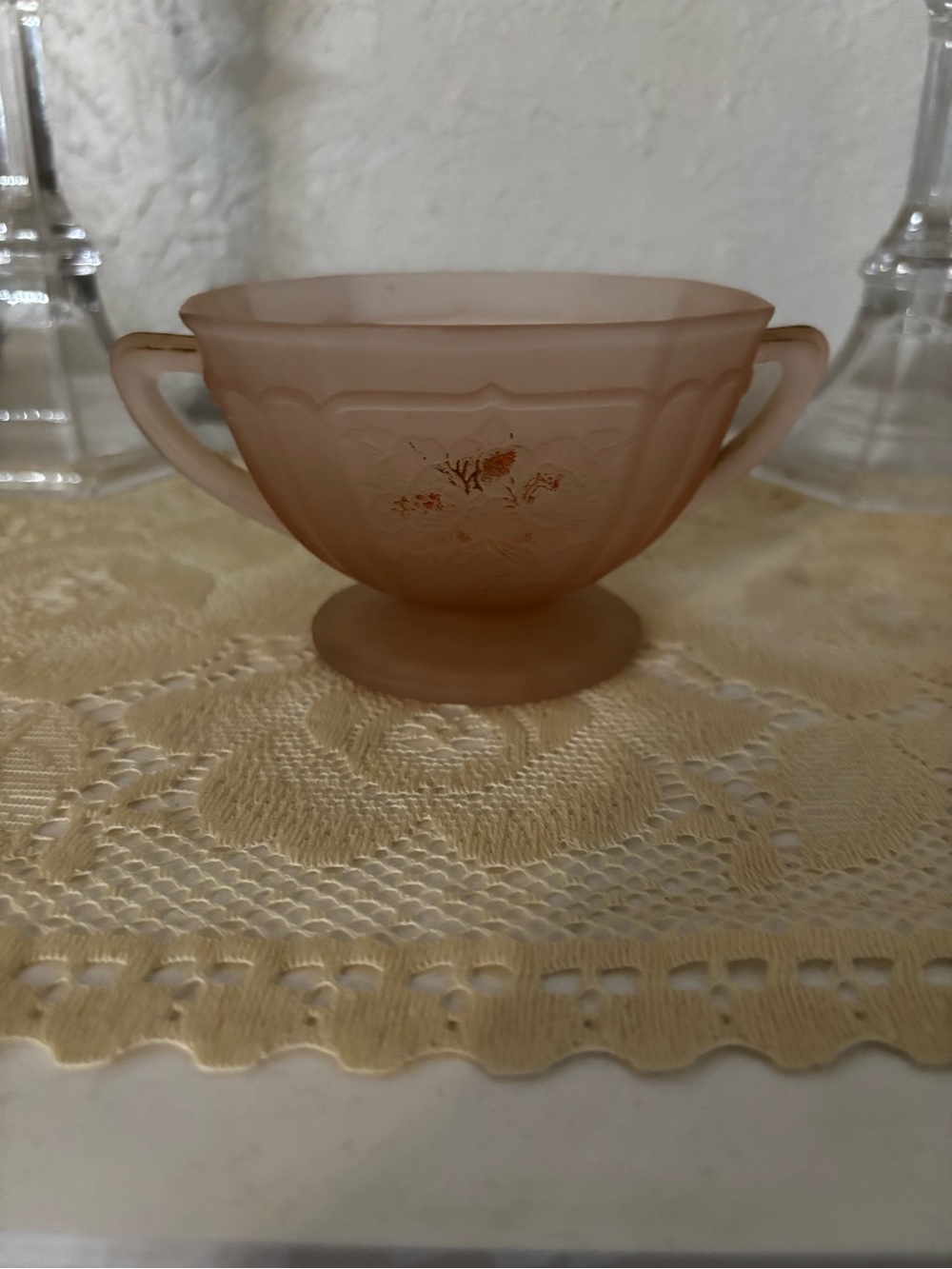 1930 Anchor Hocking Mayfair Frosted Pink Depression Glass Two-Handled Sugar Bowl